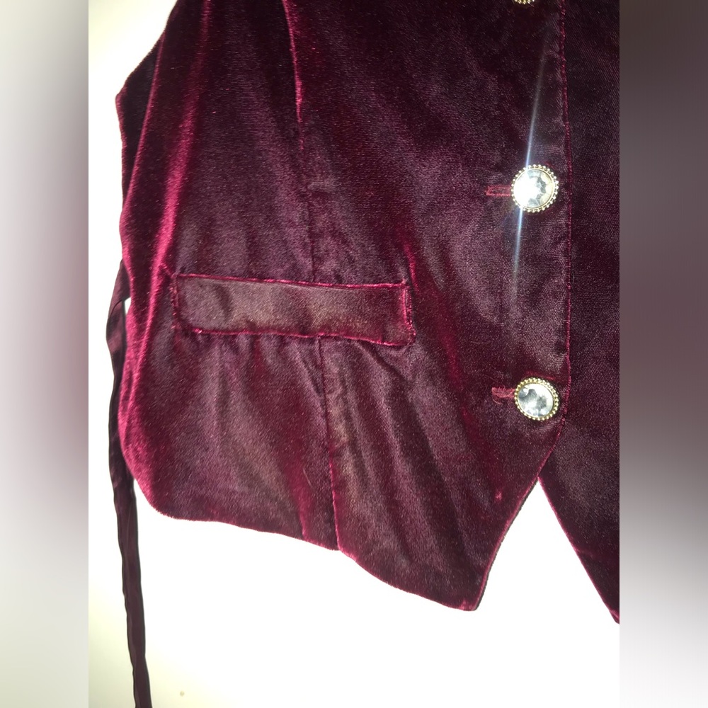 Vintage HYPE SIZE S Burgundy WINE Velvet Vest with Diamonds like Buttons - Picture 10 of 16